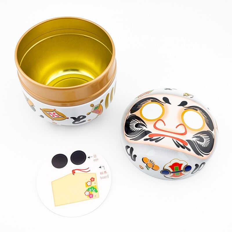 Witte Metalen Theeblik - Daruma