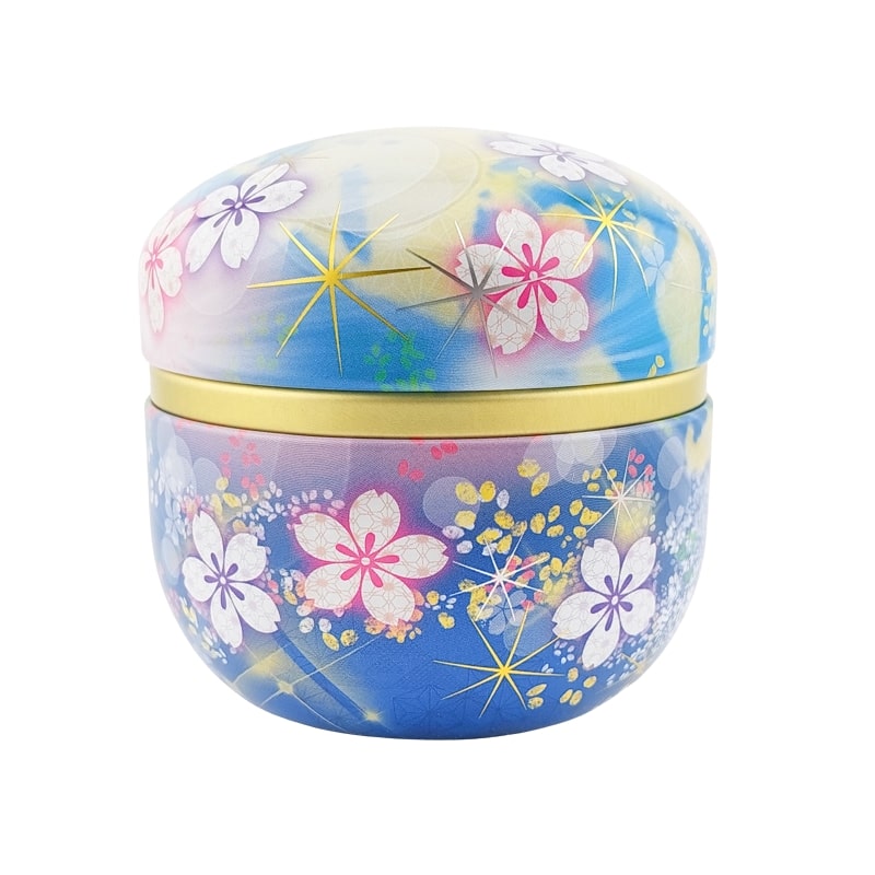 Blauwe Metalen Theebox - Bloemen
