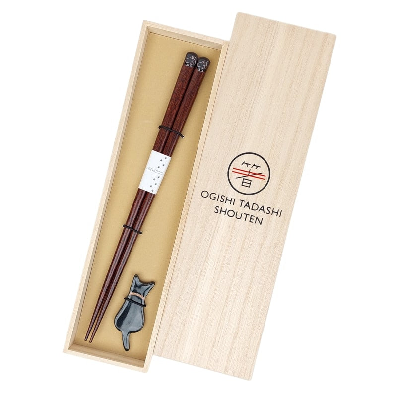 Zwarte kat Japanse eetstokjesset