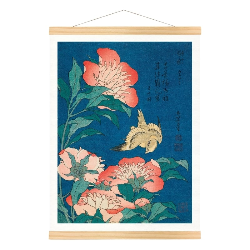 Japanse pioenrozen & kanarie Print - A3