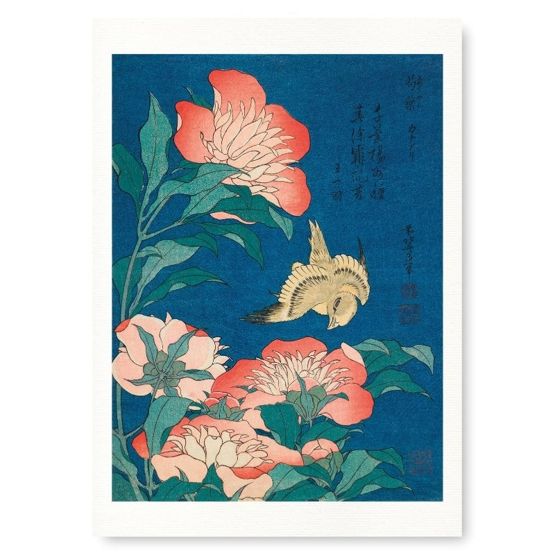 Japanse pioenrozen & kanarie Print - A3