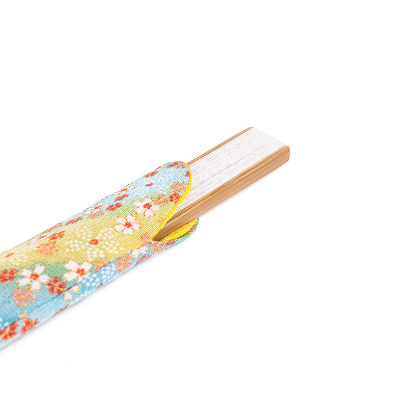 Hoes voor Japanse Waaier - Yuzen Blauwgroene Bloemen
