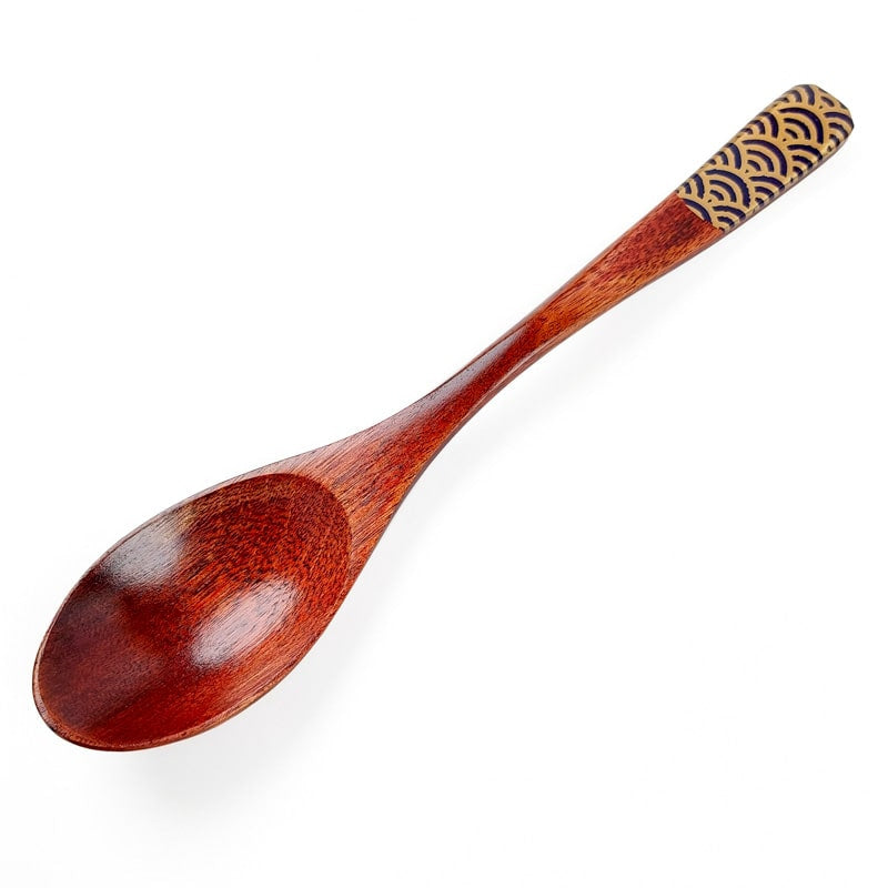 Houten Japanse Lepel - Seigaiha Blauw