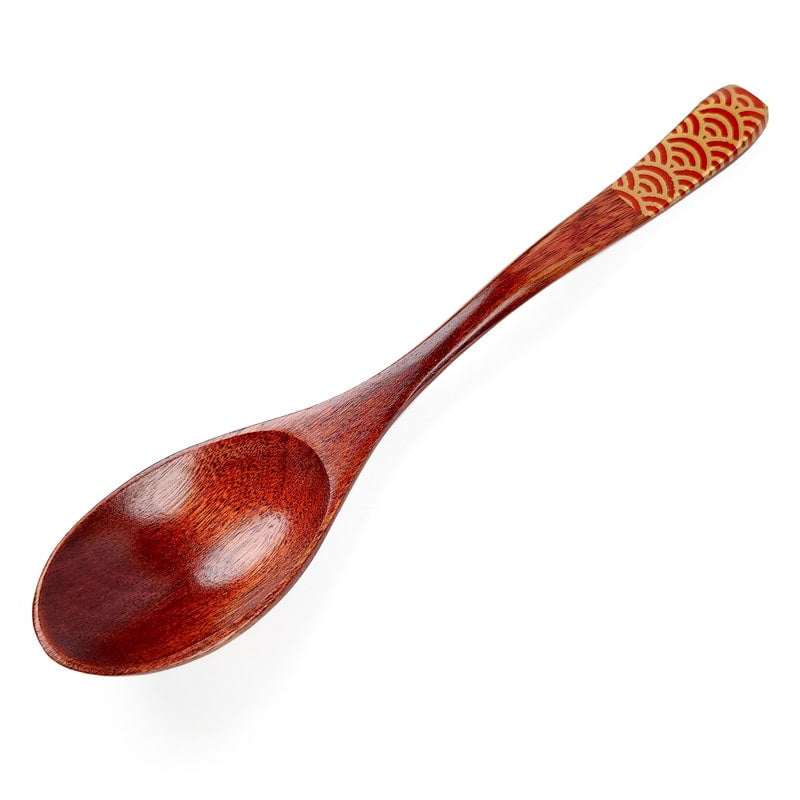 Houten Japanse Lepel - Seigaiha Rood