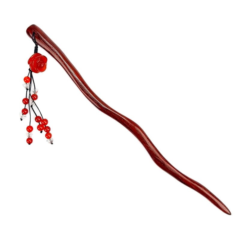 Houten Kanzashi - Rode Bloem
