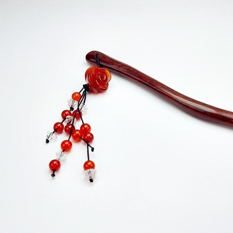 Houten Kanzashi - Rode Bloem