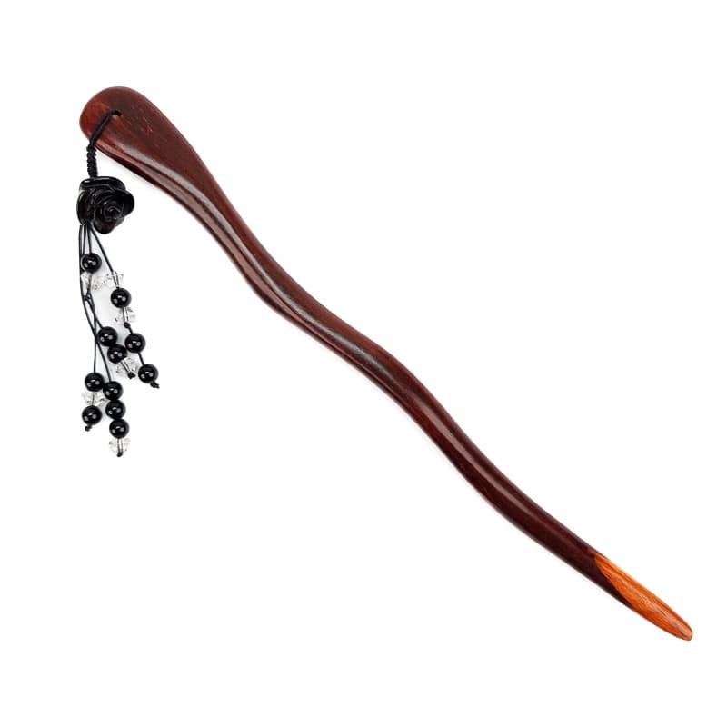 Houten Kanzashi - Zwarte Bloem