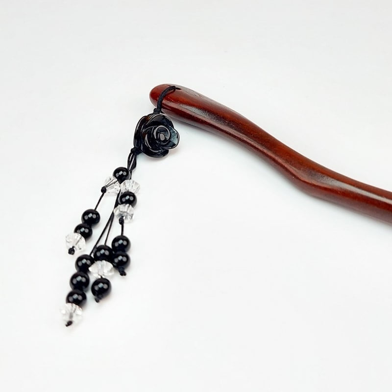 Houten Kanzashi - Zwarte Bloem
