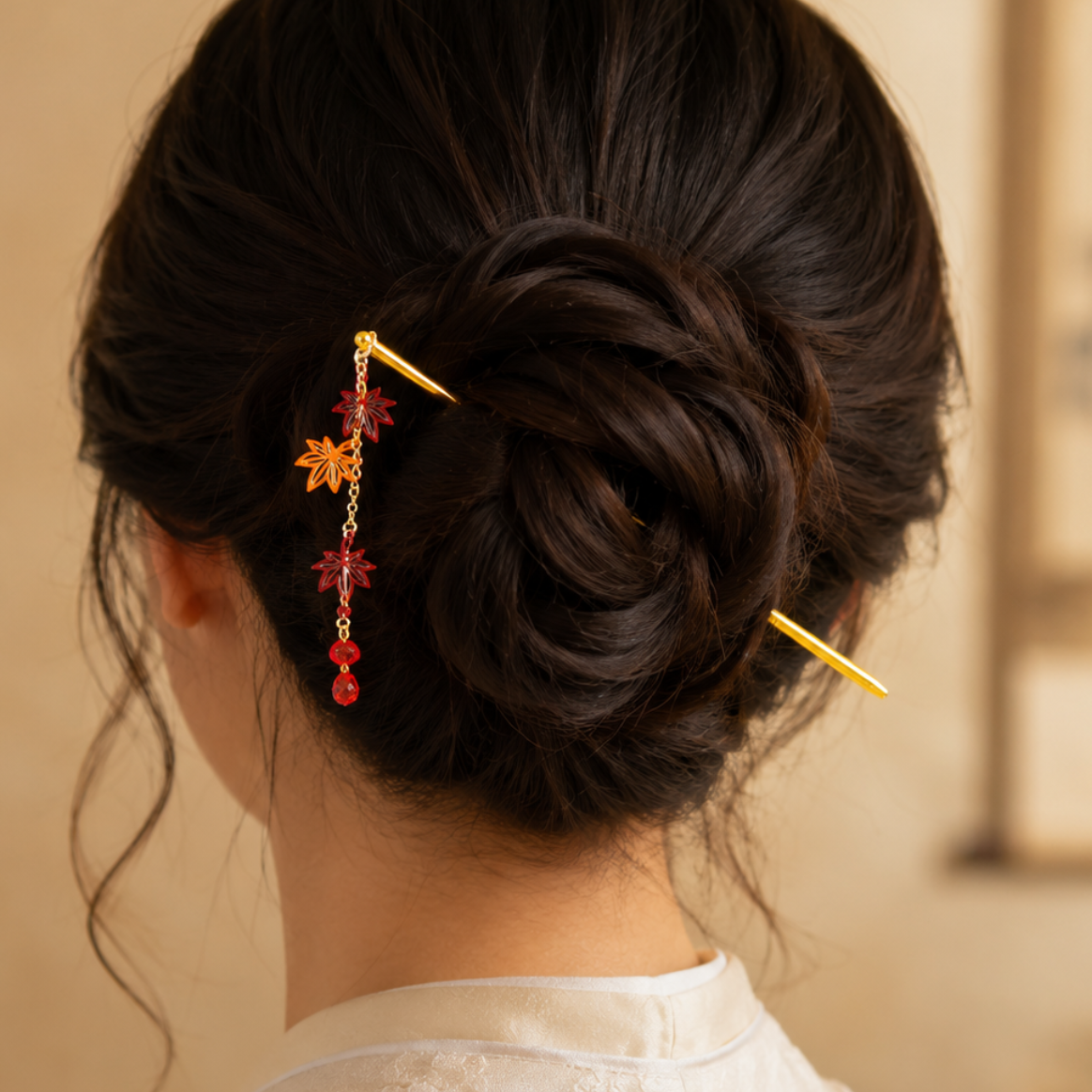 Japanse Kanzashi Haarpin – Momijibladeren