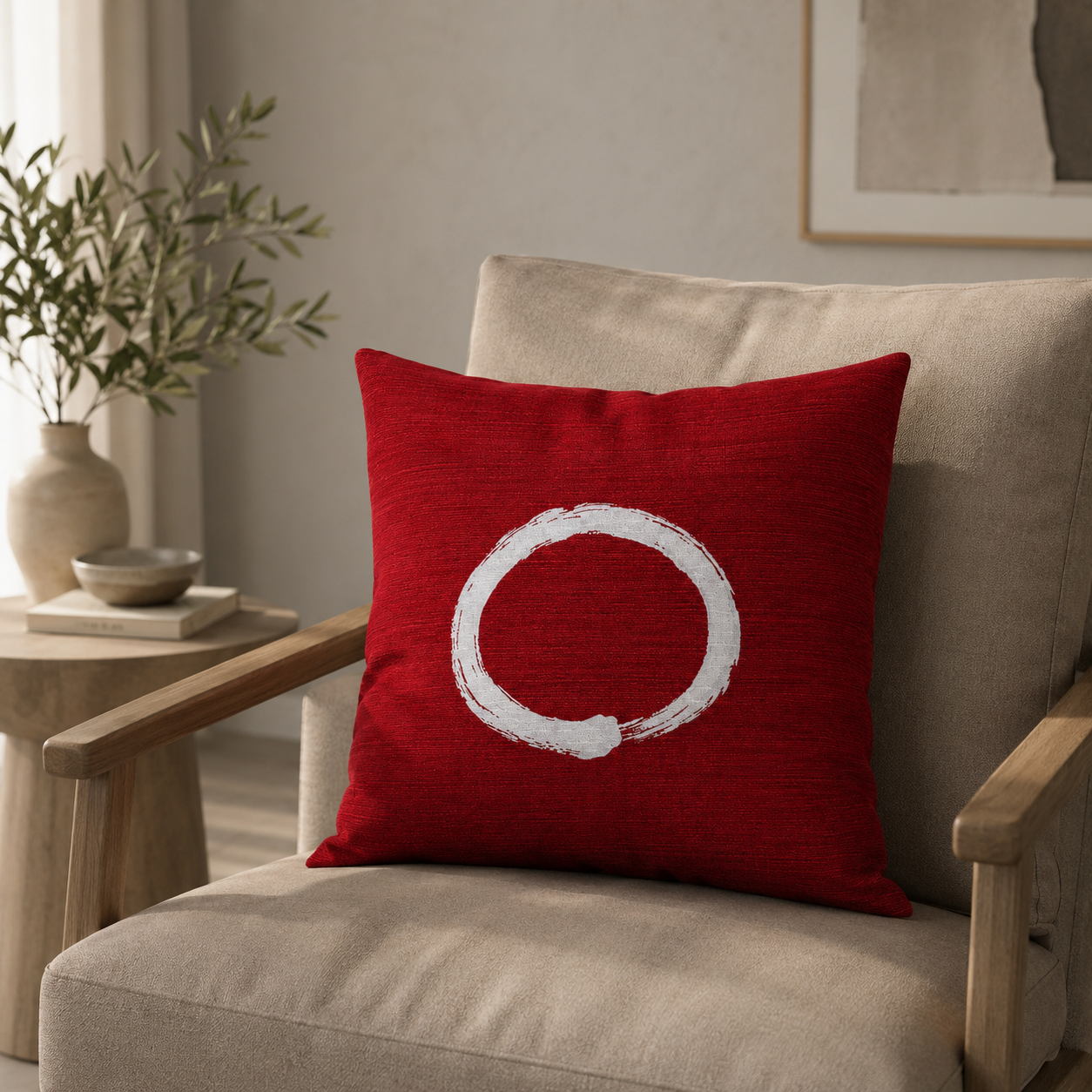 Japanse Kussenhoes - Ensō Rood 50x50 cm