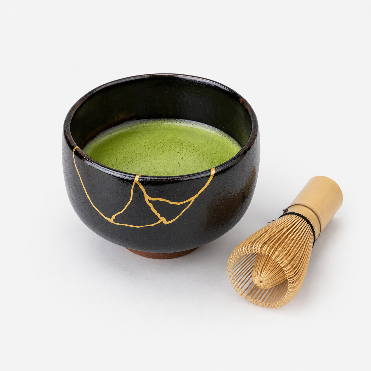 Japanse Matcha Kom – Zwart Kintsugi