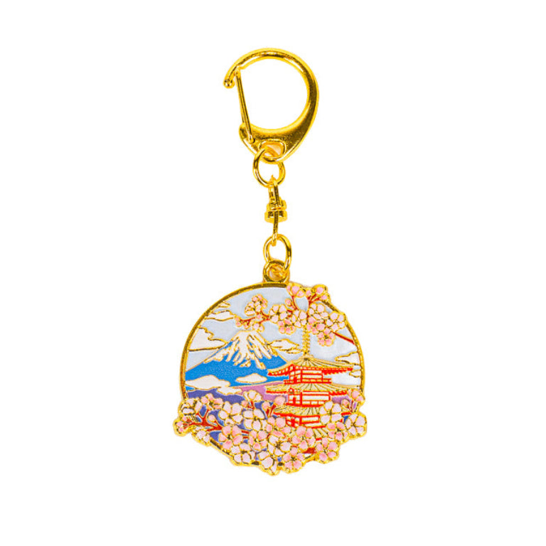 Japanse Metalen Sleutelhanger – Pagode & Mount Fuji