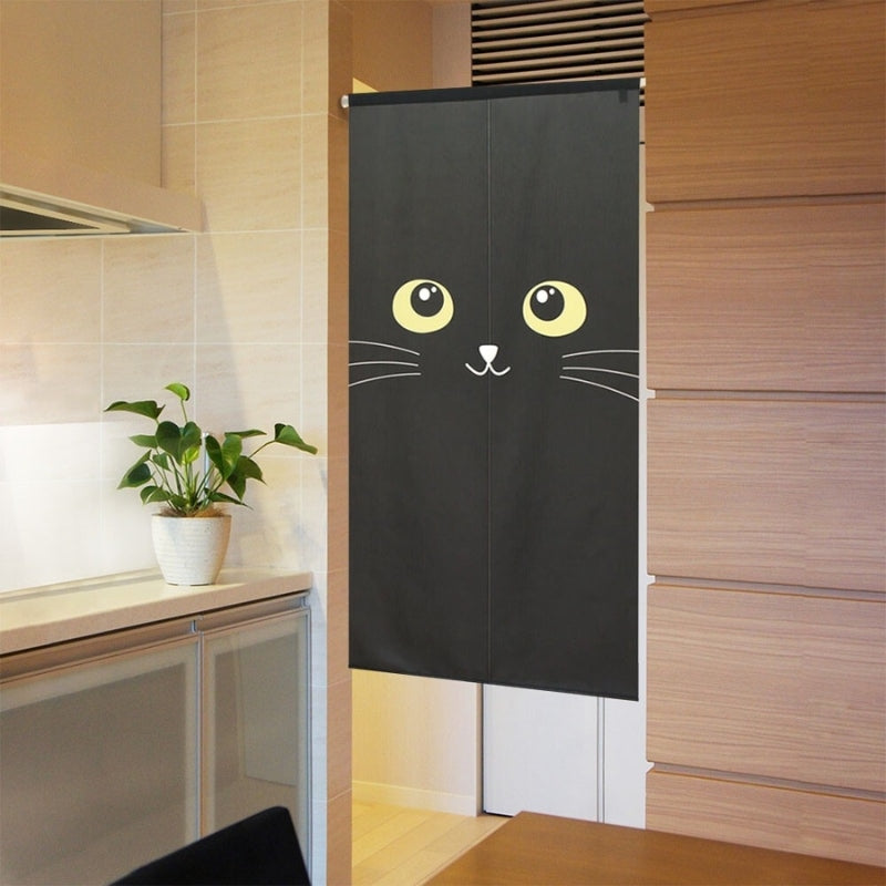 Japanse Noren Gordijn - Zwarte Kat