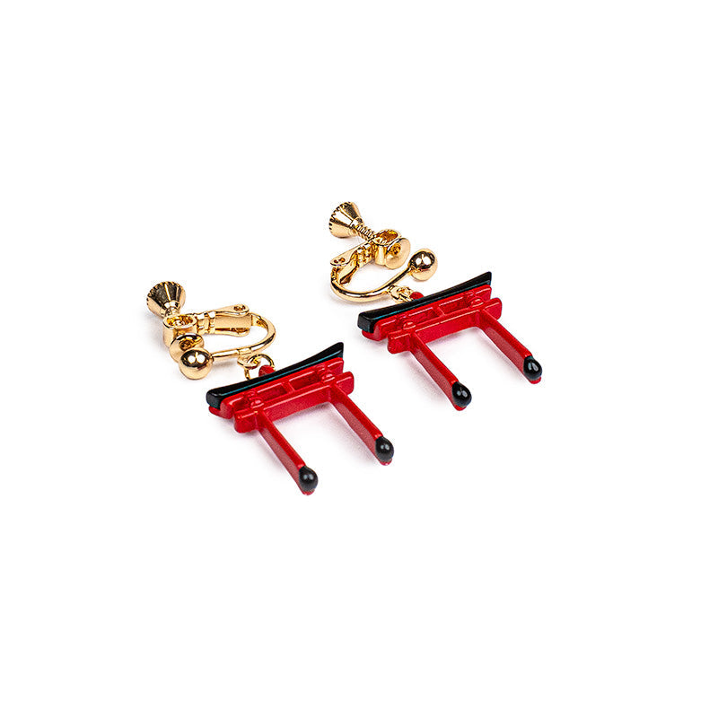 Japanse Oorbellen – Rode Torii Poort Clips (Zonder Gaatjes)
