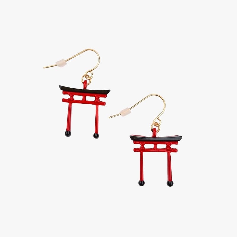 Japanse Oorbellen – Rode Torii Poort Oorhaken (Met Gaatjes)
