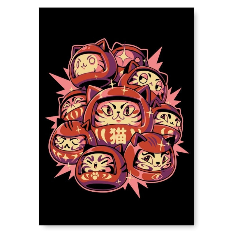 Japanse Poster - Daruma Kat A3