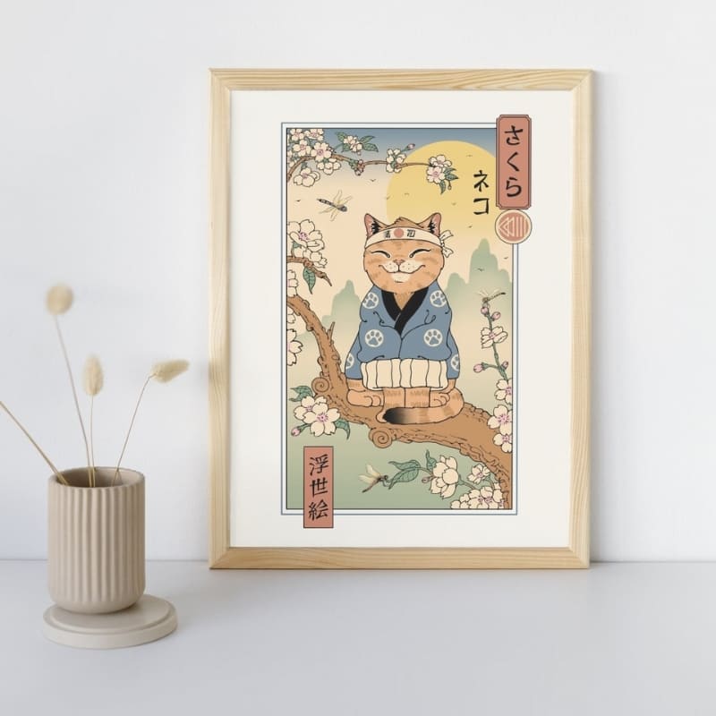 Japanse Poster - Ukiyo-e Neko Sakura A3