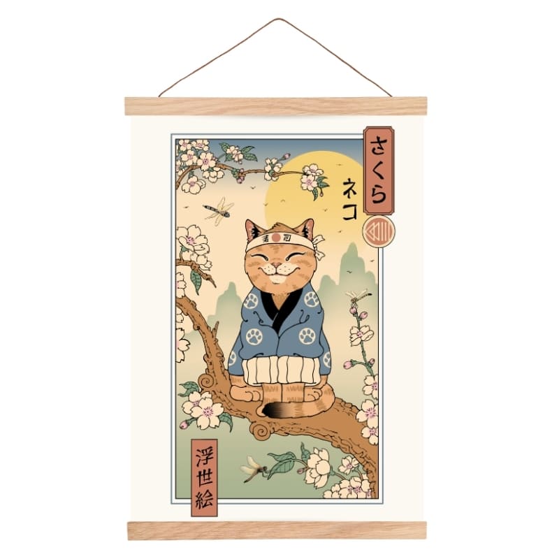 Japanse Poster - Ukiyo-e Neko Sakura A3