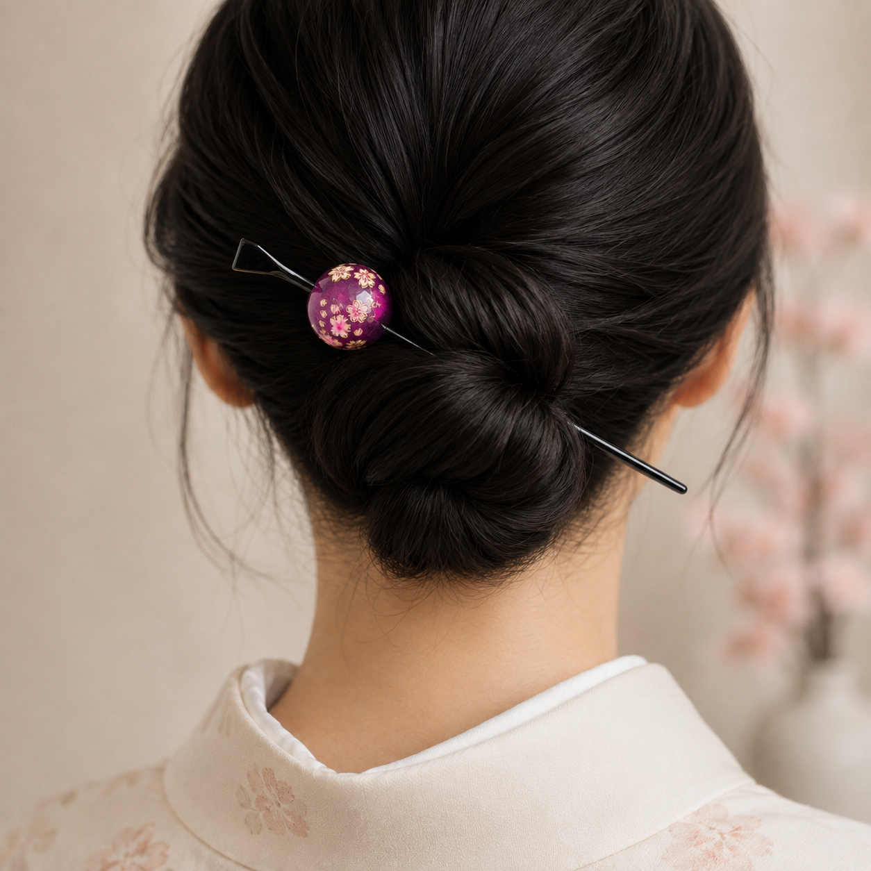 Japanse Tama Kanzashi Haarpin – Paarse Ukidama