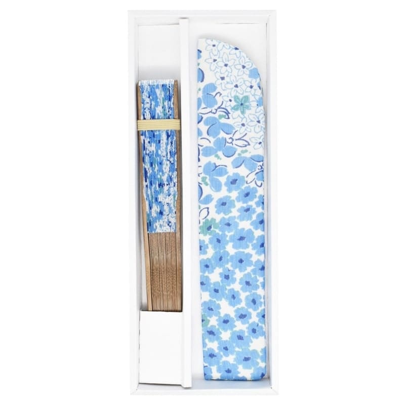 Japanse Waaier & Etui - Blauwe Bloemen