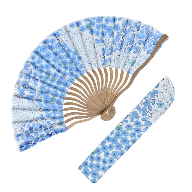 Japanse Waaier & Etui - Blauwe Bloemen