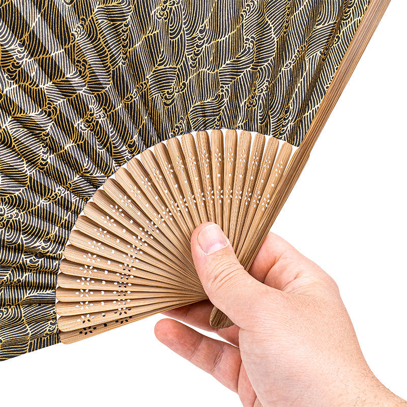 Japanse Waaier Mino Washi - Zwarte Golven