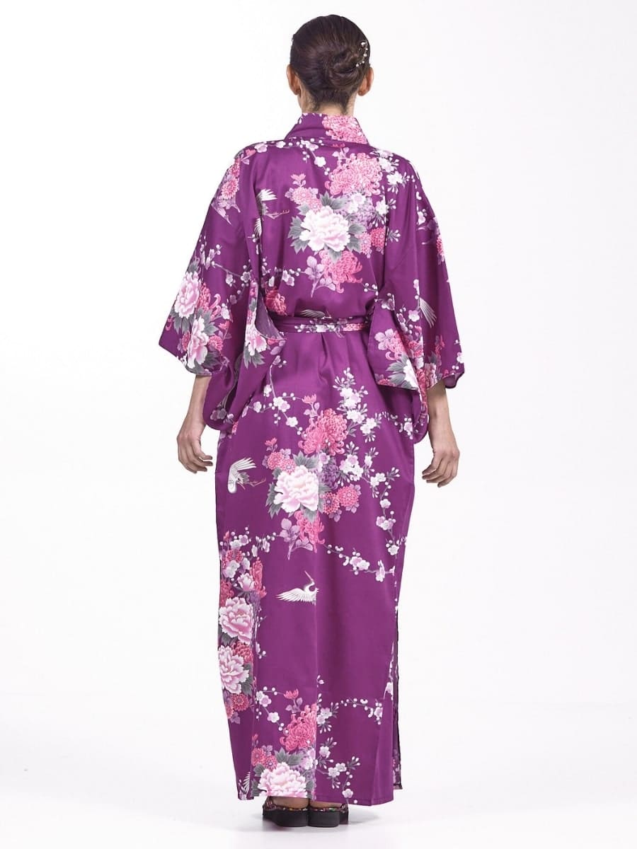 Kimono Dames – Paars Pioen & Kraanvogel One size