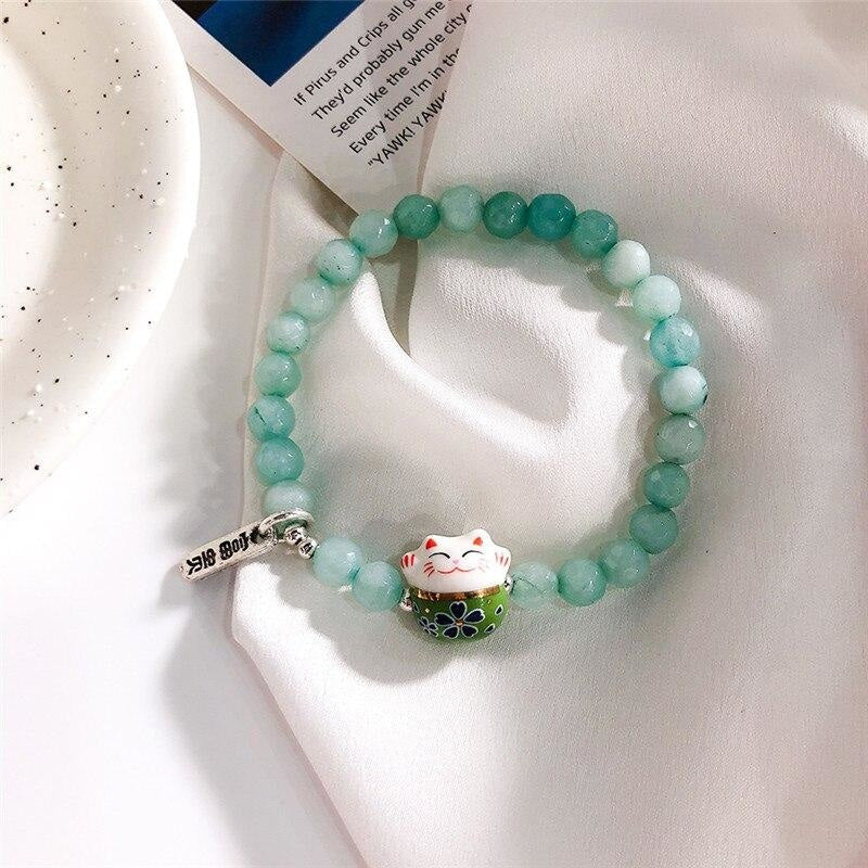 Maneki Neko Armband - Parels Groen