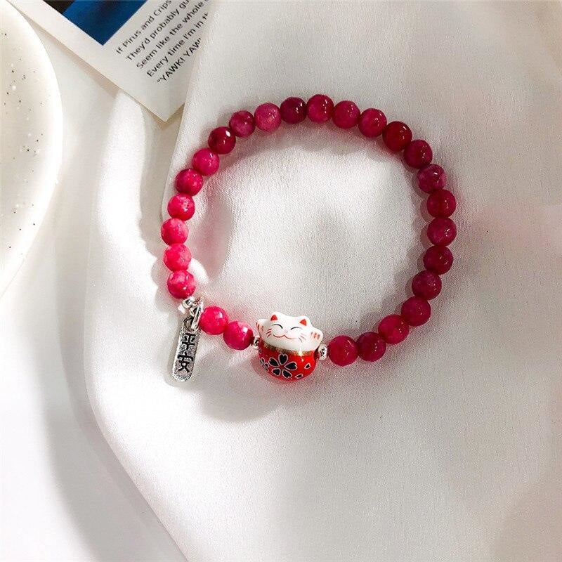 Maneki Neko Armband - Parels Rood