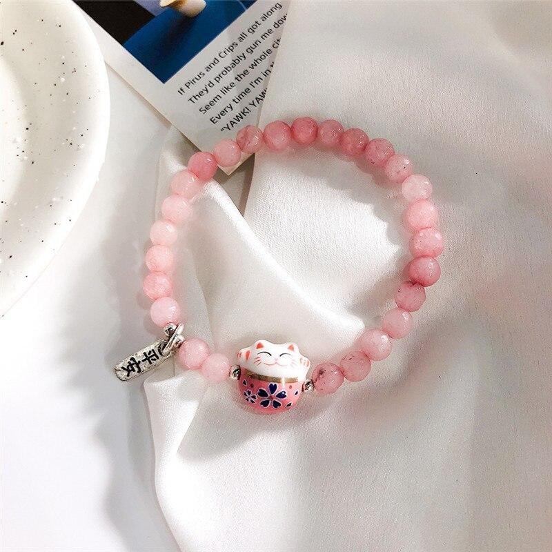 Maneki Neko Armband - Parels Roze