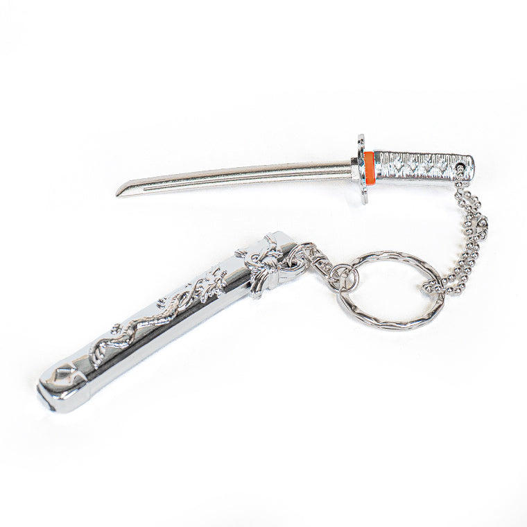 Mini Katana Sleutelhanger - Zilveren Draak