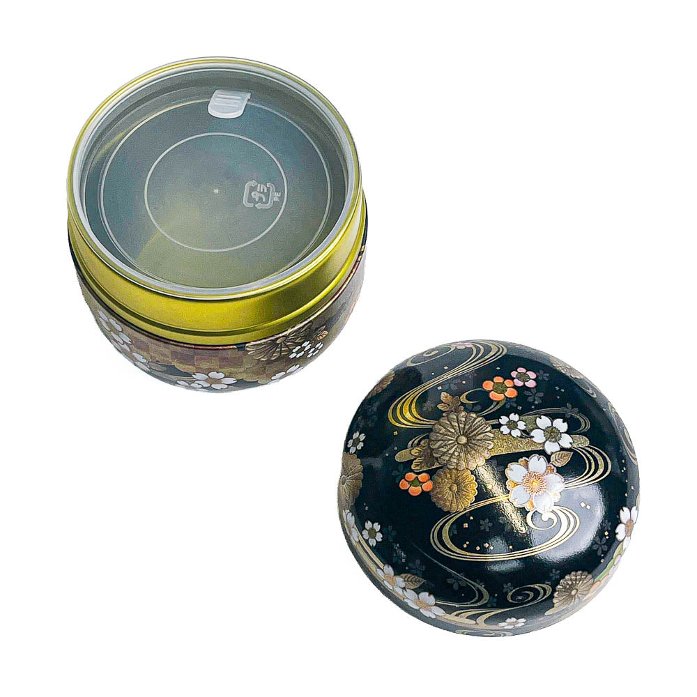 Ronde Japanse Metalen Theebus - Bloemen Zwart