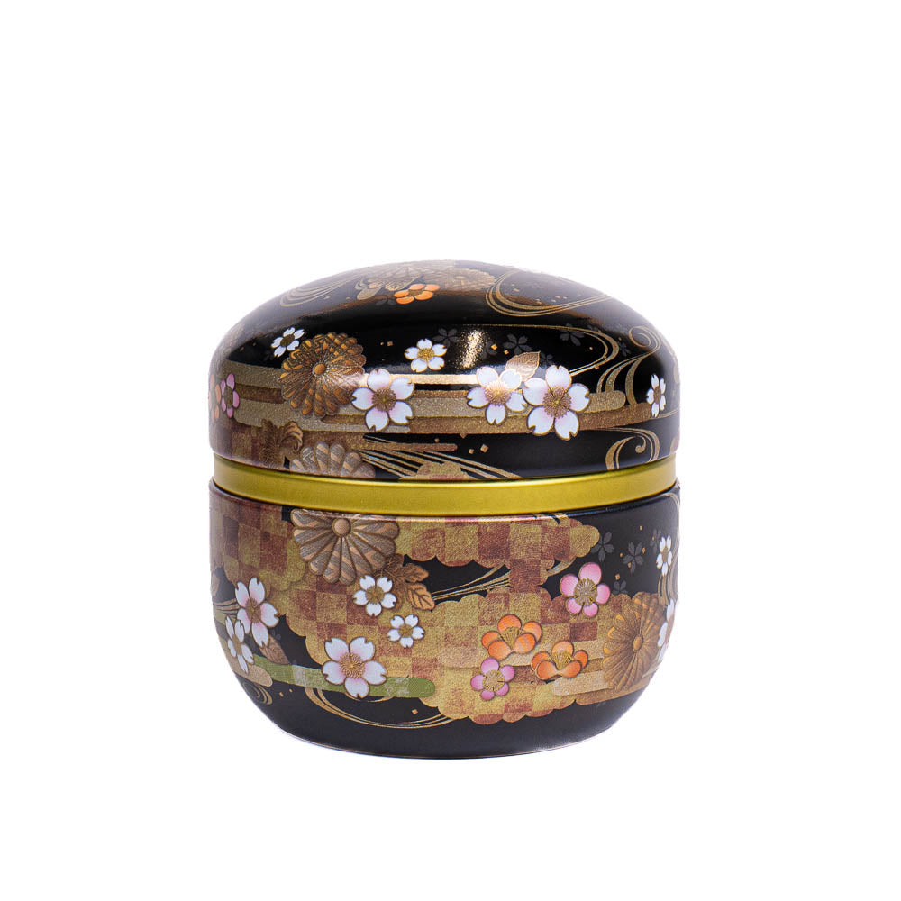 Ronde Japanse Metalen Theebus - Bloemen Zwart