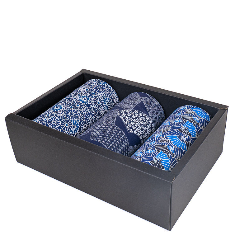 Set van Drie Japanse Theeblikken - Indigo