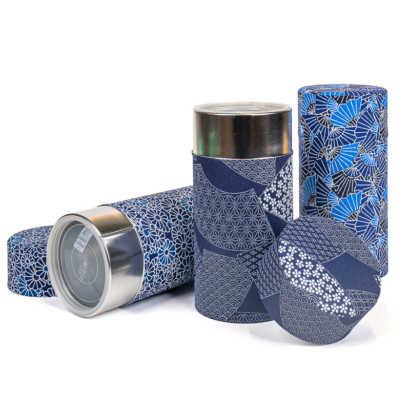 Set van Drie Japanse Theeblikken - Indigo
