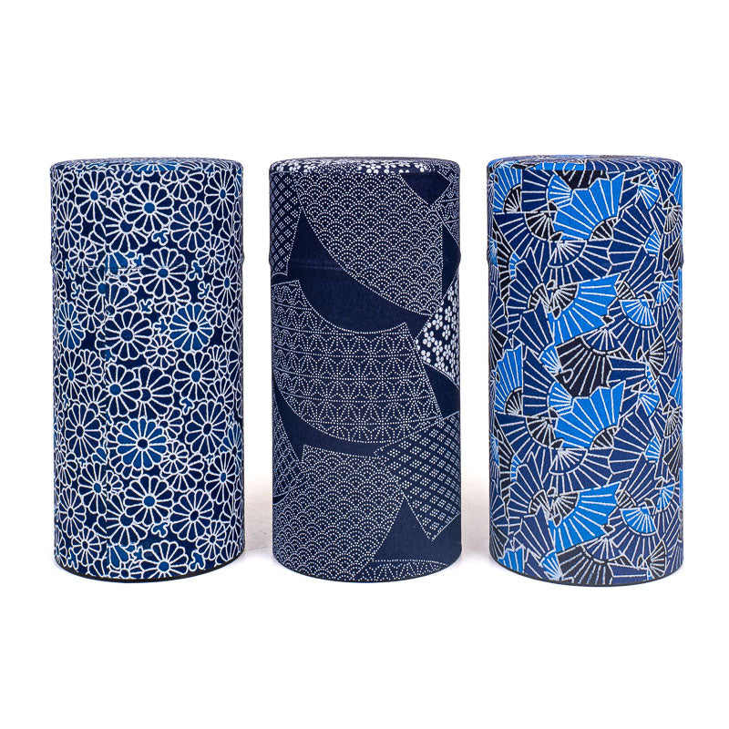Set van Drie Japanse Theeblikken - Indigo