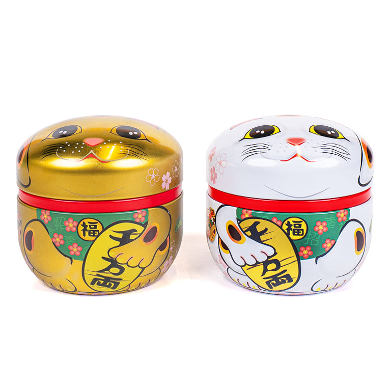 Set van Twee Metalen Theeblikken - Maneki Neko