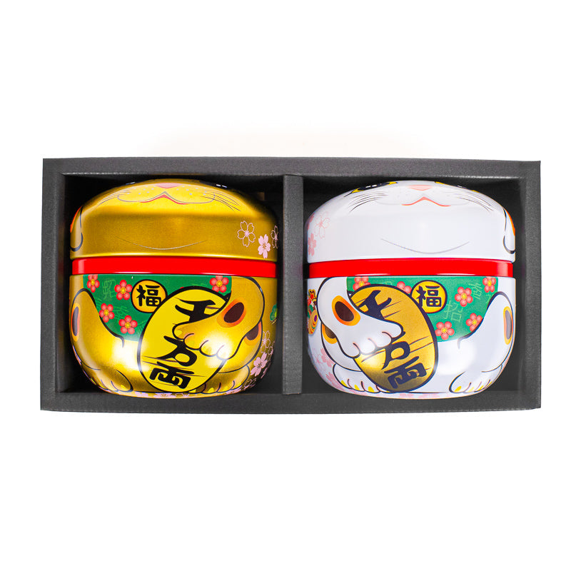 Set van Twee Metalen Theeblikken - Maneki Neko