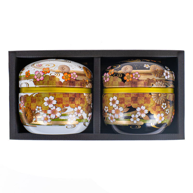 Set van Twee Metalen Theeblikken - Zwart & Wit