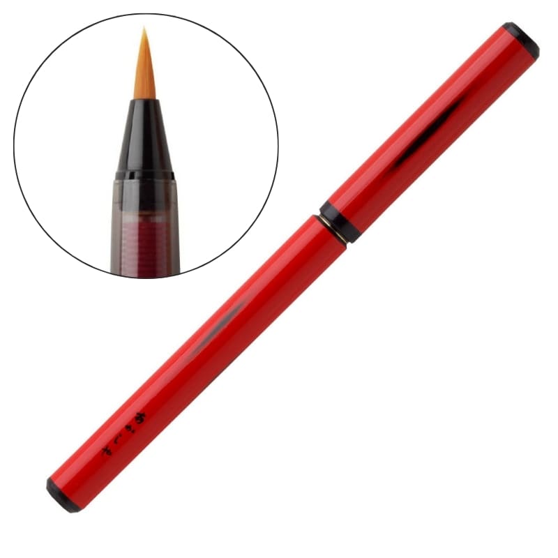 Rood gelakte bamboe borstel en houten doos