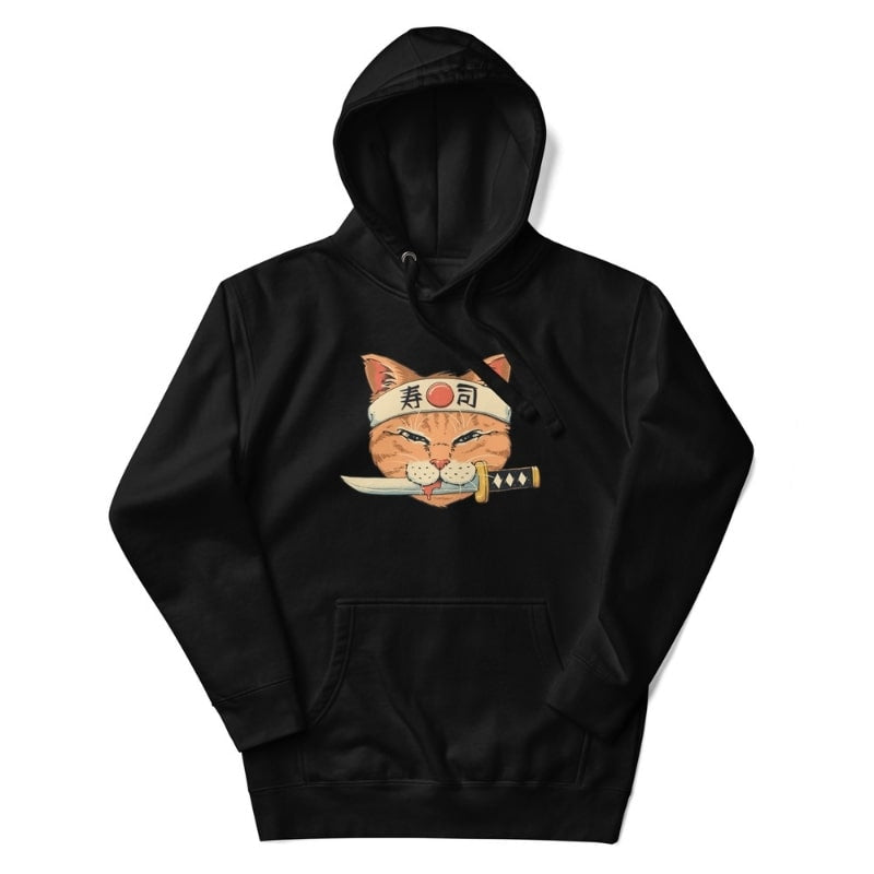 Japans sweatshirt Neko Sushi Katana - S / Zwart