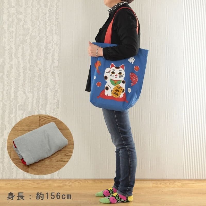 Tote Bag - Blauw Maneki Neko Zegen