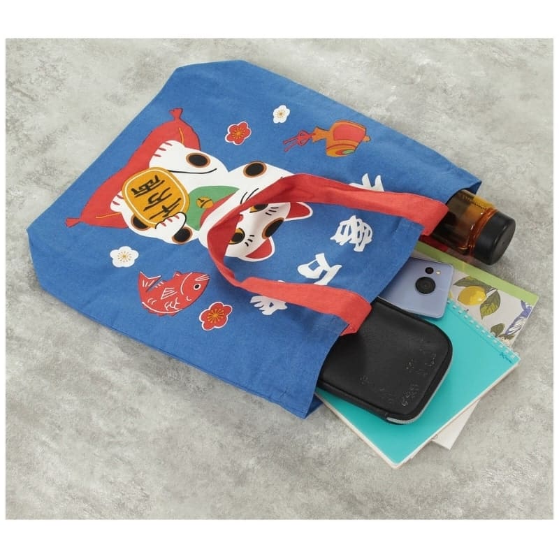 Tote Bag - Blauw Maneki Neko Zegen