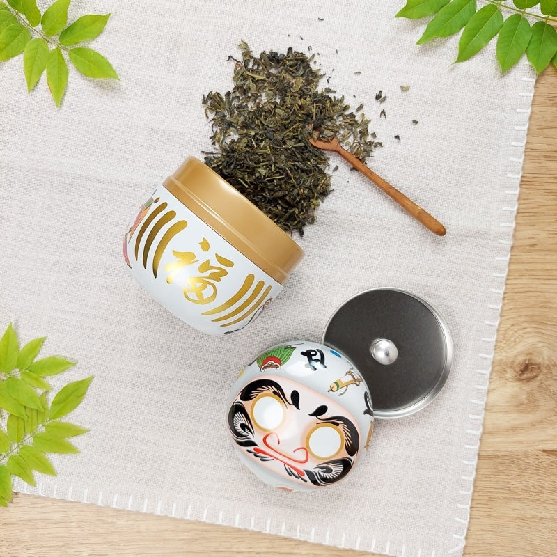 Witte Metalen Theeblik - Daruma