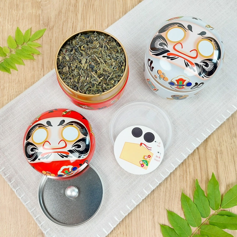 Witte Metalen Theeblik - Daruma