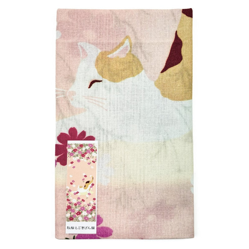 Japanse Tenugui Kat & Bloemen