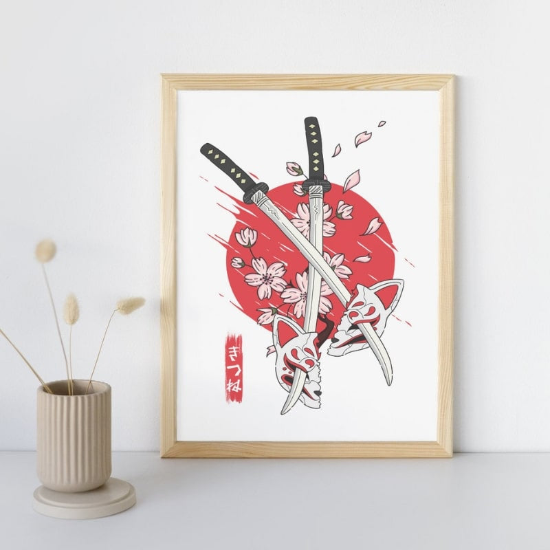 Japanse Kitsune &amp; Katana Poster - A3