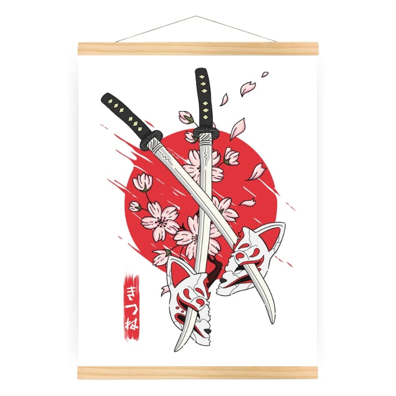 Japanse Kitsune &amp; Katana Poster - A3