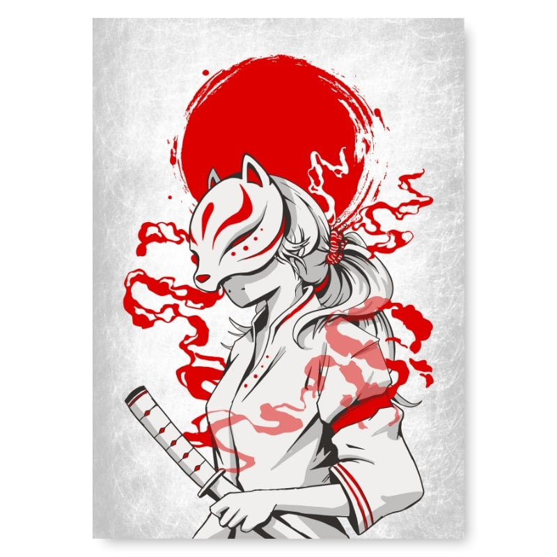 Japanse Samurai Kitsune Poster - A3