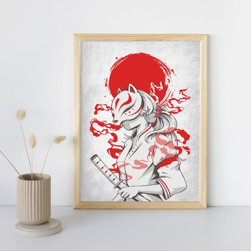 Japanse Samurai Kitsune Poster - A3